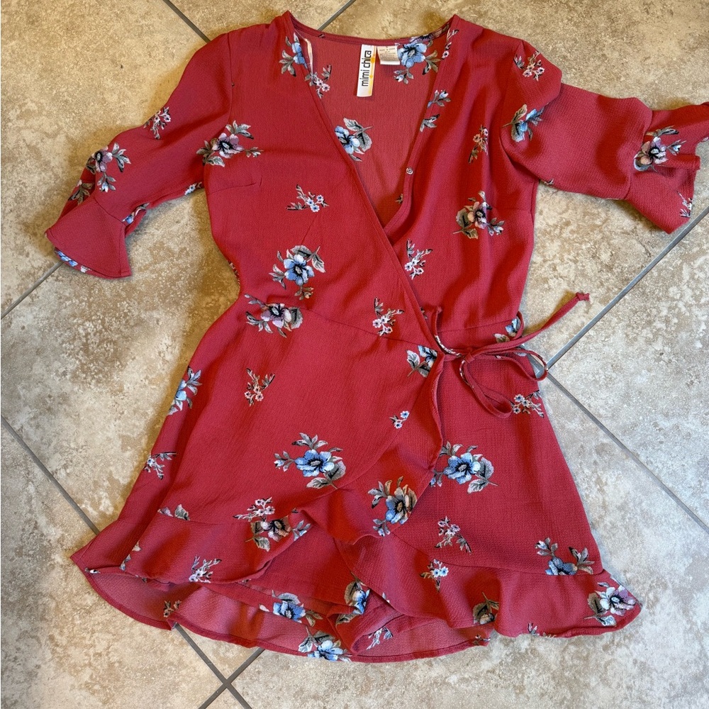 Floral Wrap Dress in Red